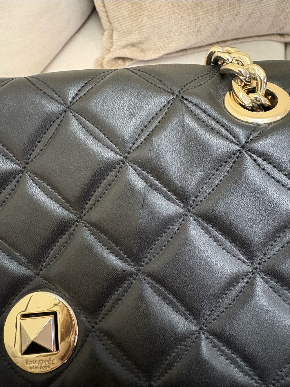 kate spade Quilted Black Shoulder Bag with Gold Accent, - Picture 6 of 6